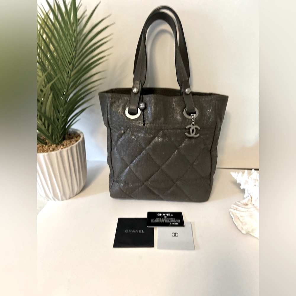 CHANEL Dark Gray Quilted Tote